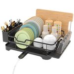 E-MANIS Dish Drainer,Single Layer Tableware Dish Rack,with Drip Tray and Spiral Nozzle,Dish Drying Rack with Removable Cutlery Holder,Sink Drainer Rack for Kitchen