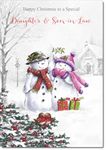 doodlecards Daughter & Son-In-Law Christmas Card Two Snowmen Medium Size with Plain Envelope