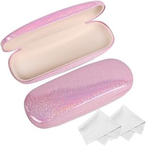 Joyberg Glasses Case, 2 Pack Eyeglass Case with Cleaning Cloth, Glasses Case Hard Shell Fits Most Glasses, Bright Pink