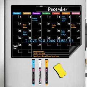 Magnetic Dry Erase Calendar for Fridge, 17"x12" Monthly Black Board Calendar Planner for Refrigerator - No Stains Or Ghosts - 3 Fine Tip Markers and 1 Eraser - Planning Blackboard for Kitchen Office