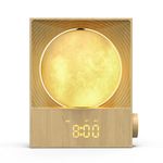 Epochleno Sunrise Alarm Clock, 360-Degree Rotating Moonlight & 10 White Noise Sounds, Dual Alarm & Snooze for Heavy Sleeper, Timer, Wooden Bedroom Light Gift - Wood