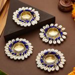 Tied Ribbons 4 pcs Handmade Tealight Candle Holder for Pooja | 0.7 Inch | Kodi Tealight Holder for Decoration, Mandir | Diwali Decorations for Home, Diwali Gifts | Indian Decorations for Home (Blue)