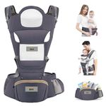 Golden Bee Baby Carrier - Comfort Nest Hip Seat Baby Carrier, Baby Carrier Belt, Multi-Carry Positions, 100% Cotton Fabric with Breathable Mesh, Newborn to Toddler, 4 to 36 Months, Up to 15 kg (Grey)