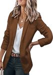 YMING Women Business Slouchy Blazer Open Front Button Down Coat Plain Office Jacket Outwear Brown S