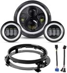 YEEGO DIRECT 7" LED Headlight 4.5 Fog Passing Lights for Road King/Road Glide/Street Glide/Electra Glide with Bracket Mounting Ring and Wire Adapter (Chrome Set-Black)