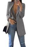 YMING Womens Notched Lapel Open Front Blazer Jacket Long Sleeve Classic Jacket Work Office Suit Grey M