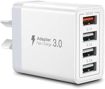 USB Charger, 4 Port Multi USB Wall Charger QC3.0 Fast Charging Plug USB Mulit Power Adapter AU Plug Compatible with iPhone 15 14 13 12 Pro Max X 8 7, iPad, Samsung Galaxy S24 S23 S22 Note...