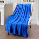 Exclusivo Mezcla Soft Throw Blanket, 127 x 178 CM Fleece Velvet Blanket for Sofa Settees, Fluffy Sofa Throws, Warm, Cozy, Plush and Lightweight Cobalt Blue Blanket