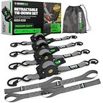 Rhino USA Retractable Ratchet Tie Down Straps (4PK) - 1,209lb Guaranteed Max Break Strength, Includes (4) Ultimate 1" x 10' Autoretract Tie Downs with Padded Handles. Use for Boat, Securing Cargo