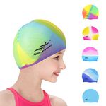 Swimming Caps for Kids, Elastic Silicone Swimming Hat Waterproof Swim Cap for Long Short Hair Girls Boys Kids Teens Children (Rainbow)