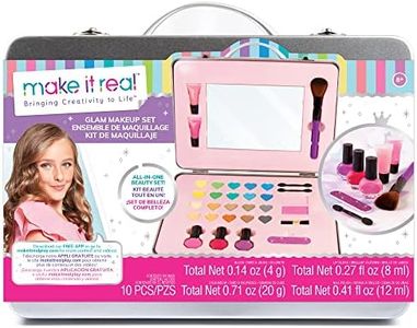 Make It Real - All-in-One Glam Makeup Set. Girls Makeup Kit is a Perfect Starter Cosmetic Set for Kids and Tweens. Includes Case, Mirror, Eye Shadow, Blush, Brushes, Lip Gloss, Nail Polish and More