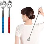 Duttek 2 in 1 Telescopic Back Scratcher & Bottle Opener, (2-Pack) Portable Extendable Telescoping Bear Claws Metal Back Scratchers & Bottle Opener with Non-slip Rubber Handles (Red+Blue)