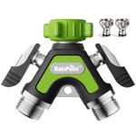 RAINPOINT Garden Hose Splitter 2 Way, All Metal Heavy Duty Y Tap Connector With 2.05" Extra Long Side Handle & Individual Shut Off Valves, 3/4"and 1/2" Thread Hose Pipe Splitter for Outside, Garden