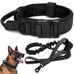 Tactical Dog Collar with Bungee Dog Leads Leash Adjustable Dog Collar with Control Handle and Heavy Metal Buckle Military Nylon Collar for Medium and Large Dogs (XL, P3-BLACK)