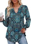 CHICZONE Womens V Neck Tops Puff Long Sleeve Pleated T Shirts Fall Casual Tunic Blouse