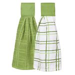 Ritz Hanging Tie Towels, 2 Pack - Solid & Checked, Cactus, 2 Count