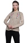 Thansmay Kleider Women's Pure Woolen Embroidered Designed Sweater Cardigan Pullover (L, Beige)