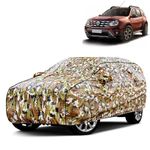 VOICO Waterproof Car Body Cover for Renault Duster - Dust & UV Proof with Mirror Pocket and Soft Cotton Lining (Bottom Elastic & Triple Stitched) - Military Camouflage Design with Black Piping