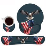 Keyboard Wrist Rest and Mouse Pad Wrist Rest Support Set with Coasters, Non-Slip PU Base for Gaming and Office, Comfortable & Lightweight for Easy Typing & Pain Relief, American Flag Patriotic Eagle