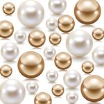 Jadive 200 Pieces Pearl for Vase Filler Pearl Beads Vase Centerpieces No Hole Pearl Vase Makeup Beads Brushes Holder for Home Wedding Table Decor, 10/14/20/30 mm(White, Gold)