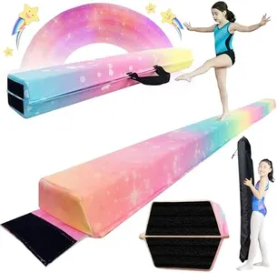 FC FUNCHEER 6FT/9FT Folding Balance Beam for Kids- Gymnastics Foam Floor Beam,Anti-Slip Bottom with Carrying Bag, Faux Suede Covered,Gymnastics Equipment for Home (Faux Suede, Colorful Rainbow, 8FT)