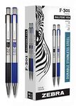 Zebra Pens Fine Point F 301, Bulk Combo Pack of 6 BLACK INK & 6 BLUE INK metal pens (Total of 12 Pens), Ballpoint Stainless Steel Retractable 0.7mm fine point ink pens