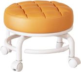 TRADY Universal Wheel Small Stool Pulley Low Stool Rotatable Mobile Chair Household Small Bench Rental Room Round Stool Camping Stool for Kids and Adlut [ Orange ]