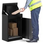 BELOFAY Wall or Floor Mounted Parcel Box, Lockable Outdoor Parcel Delivery Box, Weatherproof Steel Drop Box with Flip Lid & Secure Front Door Access, Black, 30D x 50W x 75Hcm