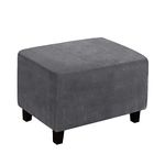 Ottoman Cover, Stretch Rectangle Velvet Ottoman Slipcovers of Foot Stool for Living Room, Folding Storage Furniture Protector with Elastic Bottom, Machine Washable(Gray, XL)