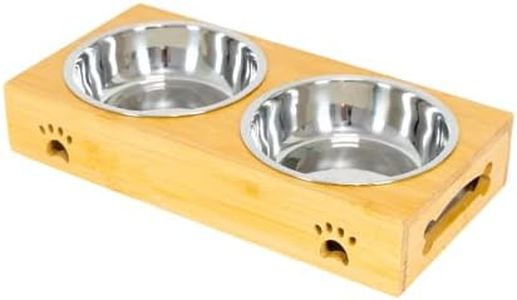Edipets, Gamelle Chien, Chat, Double Bol Amovible Inoxydable, Base Antidérapante en Bambou (Acier Inoxydable, Double)