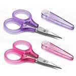 Small Scissors All Purpose, Sharp Mini Detail Craft Scissors Set with Protective Cover, Precision Straight Fine Tips Design, Ideal for Paper Cutting, Scrapbook, Beauty, Crafting, Sewing, Red/Purple