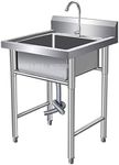 Dsfhkuyb Catering Sink Free Standing 304 Stainless Steel Utility Sinks for Laundry Room with Tap and Drain, Industrial Garage Sink Commercial Sink for Restaurant, Workshop, 60x60x80cm