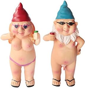 SPWOLFRT 2 Pieces Small Naked Gnome Statue, 4.7 Inch Tiny Garden Goblin-Art Decoration Peeing Gnome Naughty Garden Statue Fun Gnome Statue for Home Indoor Outdoor Lawn Garden Decor, Man and Woman (A)