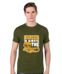 POP GENIC Graphic Printed Burger Hungry Funny Quotes Slogan 100% Cotton Regular Fit Unisex T-Shirt for Men & Women PG256 Military Green