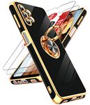 LeYi for Samsung Galaxy A32 5G Case(Not Fit 4G): with Tempered Glass Screen Protector [2 Pack] 360° Rotatable Ring Holder Magnetic Kickstand, Plating Rose Gold Edge Case for Samsung A32 5G, Black