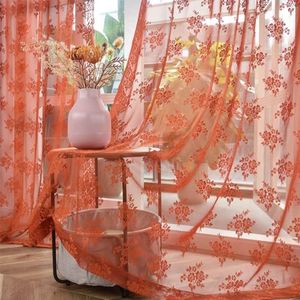 Kotile Burnt Orange Sheer Curtains 108 Inches Long for Living Room, Country Rustic Rust Floral Lace Sheer Curtains, Rod Pocket Privacy Sheer Window Curtains, 52 x 108 Inch, 2 Panels, Burnt Orange