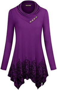 Cestyle Cotton Tunics For Women, Winter Swing A Line Long Top Loose Fit Button Casual Pullover Dressy Warm Sweatshirt Juniors Daily Wear Apparel Vintage Floral Dark Purple Small