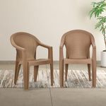 Nilkamal Exotica Plastic Chairs Set of 2 for Dining Room|Living Room|Balcony|Patio Chair|Indoor|Outdoor|Office Work & Shop| Strong & Sturdy Structure (Rattan Dark Beige)