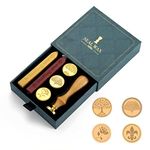 Supvox® Wax Seal Stamp Kit Gift Box Set, Wax Seal Kit, 4Pcs Sealing Wax Stamp Copper Seals + 1 Wooden Wax Seal Stamp Handle + 2 Color Sealing Wax Bar, Wax Stamp Kit for Cards Envelopes