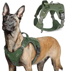 rabbitgoo Tactical Dog Harness No Pull for Large Dogs, Military Dog Vest with Handle & Molle, Easy Control Service Dog Harness for Dogs Training Walking, Adjustable Reflective Pet Harness,Green, L