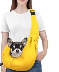 Pawaboo Dog Sling Carrier for Small Dogs, Reversible Hand Free Dog Carrier Sling with Adjustable Strap Buckle & Safety Leash, Soft Pouch and Tote, for Carry Small Dogs and Cats, Up to 12lbs, Yellow