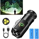 Feelon Torch Light, 4 Modes 10000 Lumens Rechargeable Flashlights, Waterproof Charging Pocket Flashlight with Clip, Magnetic Flashlight for EDC,Camping, Hiking,Emergency (2-Battery)