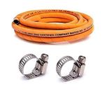 Black liger SURAKSHA Rubber Hose Pipe, ISI Certified, Steel Wire Reinforced, long, Orange 5 metres with 2 gas pipe clamps