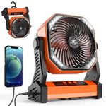 Camping Fan with LED Lantern, 20000mAh Rechargeable Battery Operated Outdoor Tent Fan with Light & Hook, 270° Pivot, 4 Speeds, Personal USB Desk Fan for Camping, Power Outage, Hurricane, Jobsite