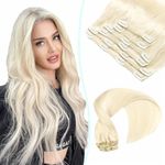 VINBAO Clip in Real Human Hair Extensions Color Platinum Blonde Clip in Hair Extensions Thickness 6pcs 120g Double Weft Remy Hair Extensions 22inch Silk Straight (CLIP#60-22Inch)