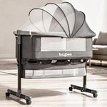 BAYBEE Bedside Crib Cradle for Baby | Bassinet for New Born with 2 Height Adjustable Modes & 360 Wheels | Babies Cot with Mosquito Net & Storage Box | Baby Cribs & Cots for 0 to 2 Years (Grey)