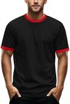Zengjo Men's Ringer Tee Crewneck Athletic T Shirts Short Sleeve Sport Shirt for Men(Black/Red,XXL)
