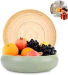 BaydenB Spun Bamboo Large Serving Bowl with Bonus Charger - Decorative Fruit Bowl, Kitchen Fruit Basket, Centerpiece Bowl, Eco-Friendly Bamboo Bowl for Home Decor (Sage)