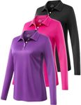 Ullnoy Lightweight Golf Shirts for Women Moisture Wicking Long Sleeve Polo Shirt Women Quick Dry Activewear Golf Tops Black/Rose/Purple S 3 Pack