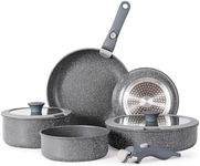 vkoocy Pot and pan Set with Removable Handle, Nonstick Cookware Set Detachable Handle, Induction Kitchen Camping Stackable Pots Pans, Dishwasher/Oven Safe, Grey